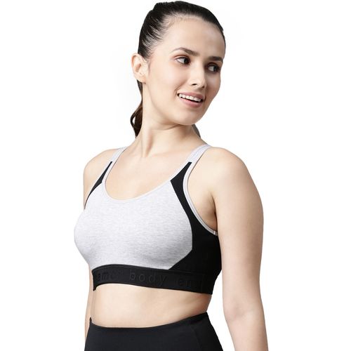Enamor SB28-Non Padded Wirefree High Coverage Antimicrobial Side Shaper  Sports Bra-Grey (S)