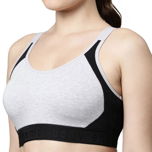 Buy Enamor Sb28-non Padded Wirefree High Coverage Antimicrobial Side Shaper Sports  Bra-grey Online