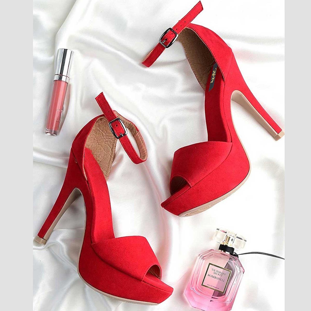 Red peep toe heels with ankle strap new arrivals