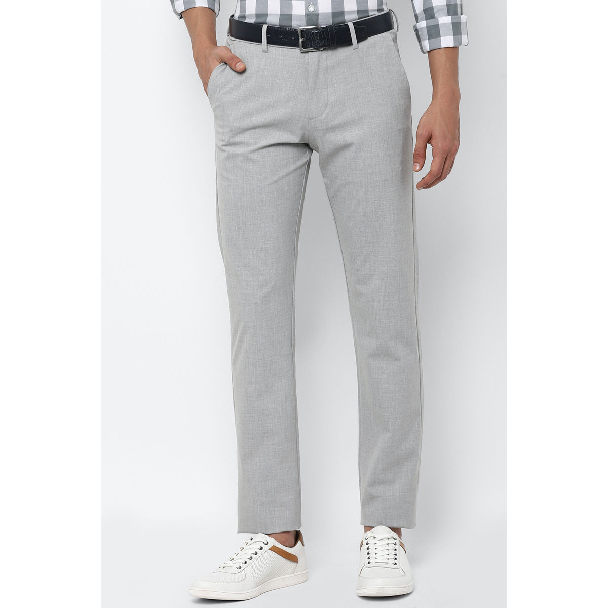 Buy Men Navy Slim Fit Solid Casual Trousers Online - 760842 | Allen Solly