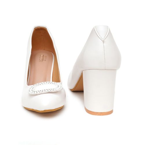 Buy SHUZ TOUCH Solid Block Heels White Pumps Online