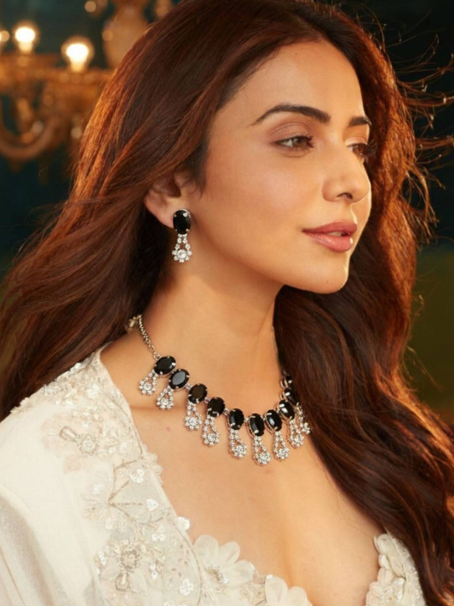 Accessher Silver-Plated Blue Ad Choker Jewellery Set