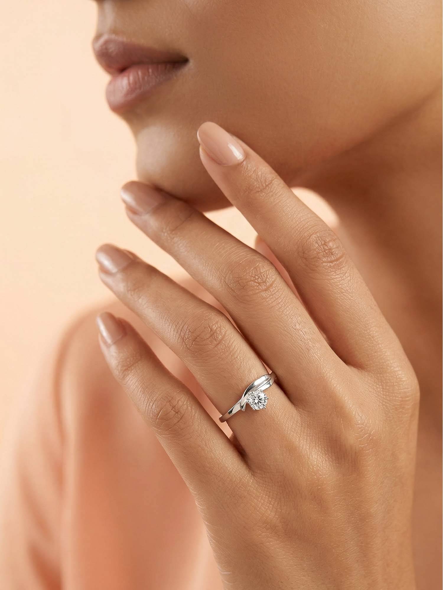 925 SILLER 925 Pure Silver Solitaire Rhodium Plated Zircon Ring (7)