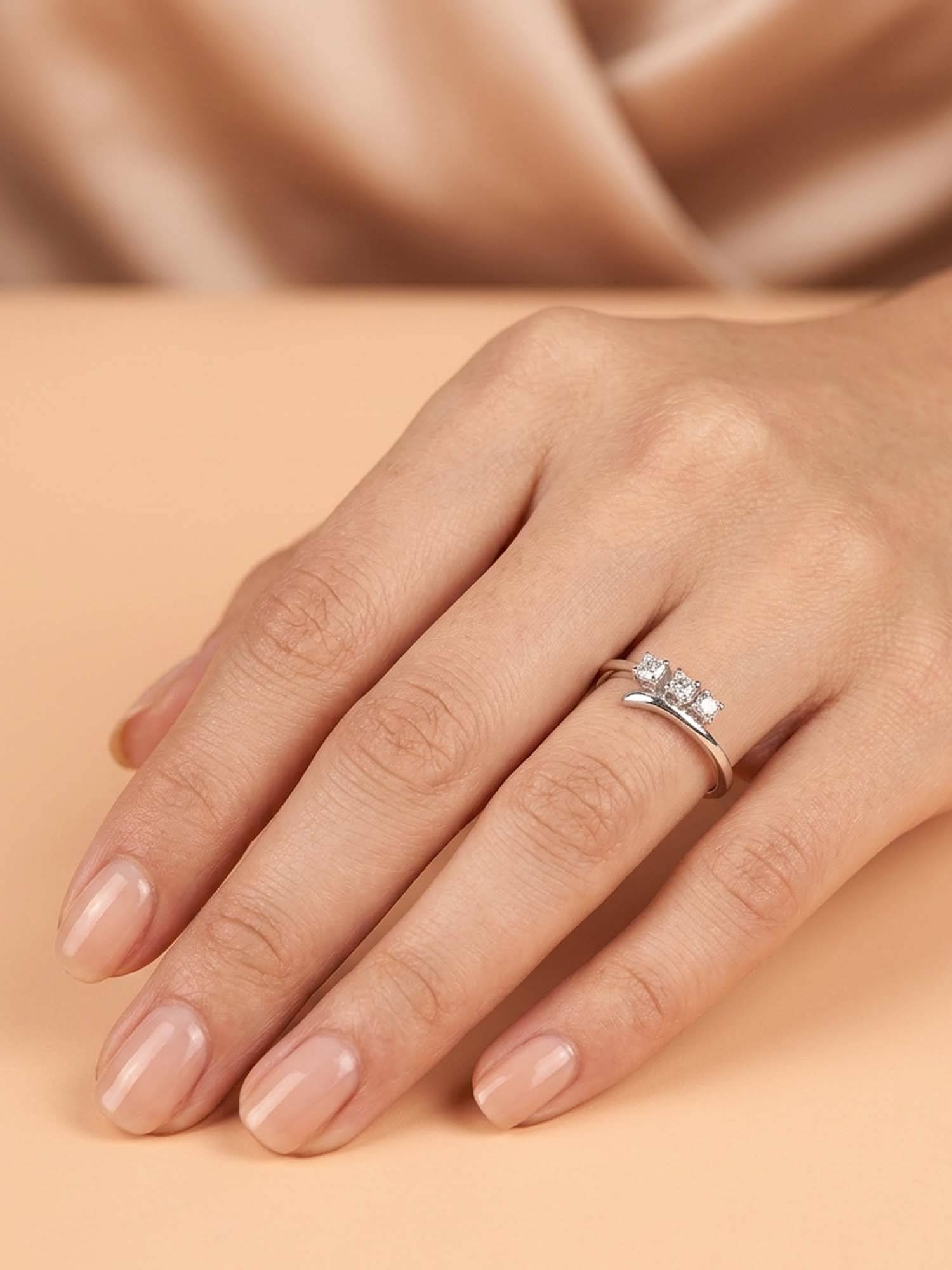 925 SILLER 925 Pure Silver Solitaire Rhodium Plated Zircon Ring (7)