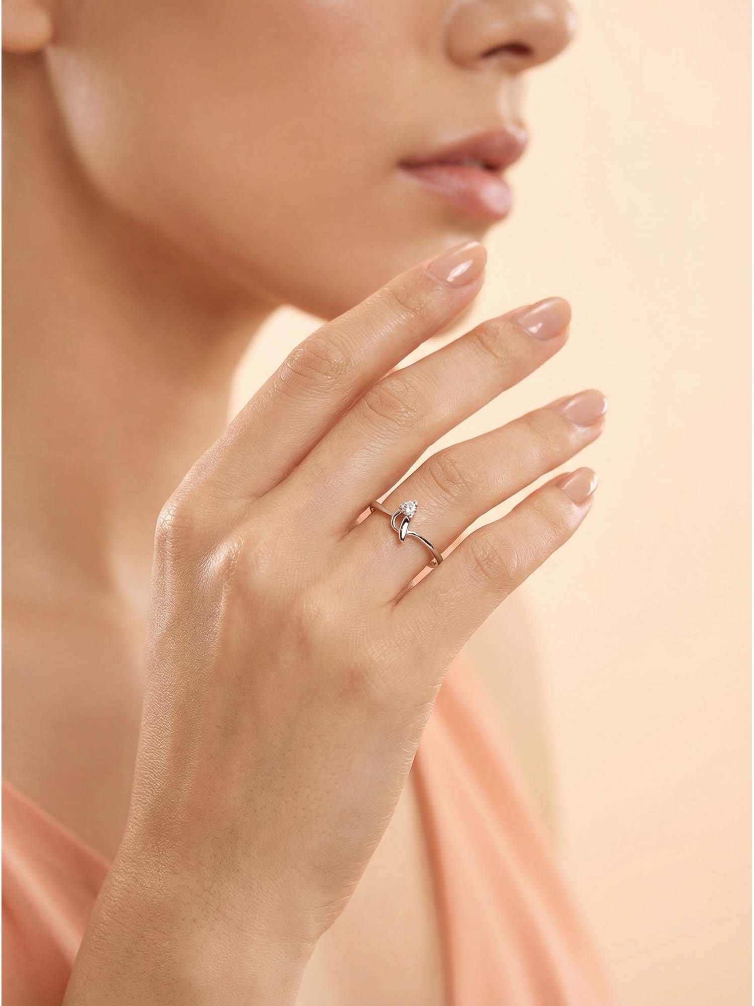 925 SILLER 925 Pure Silver Solitaire Rhodium Plated Zircon Ring (7)