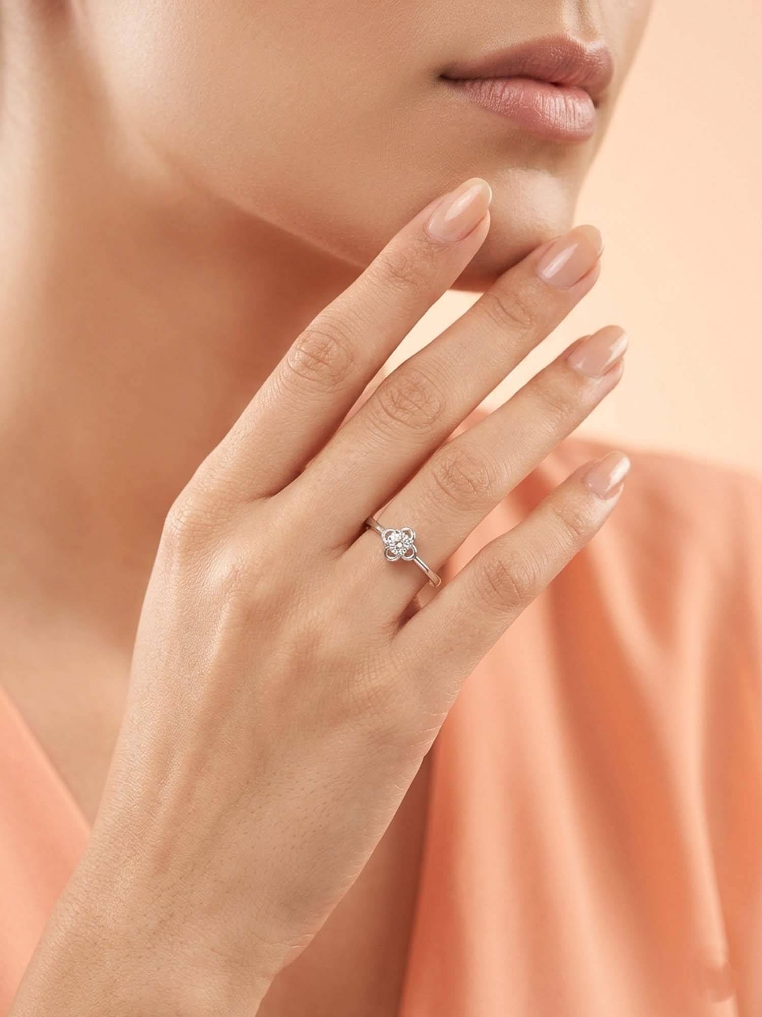 925 SILLER 925 Pure Silver Solitaire Rhodium Plated Zircon Ring (7)