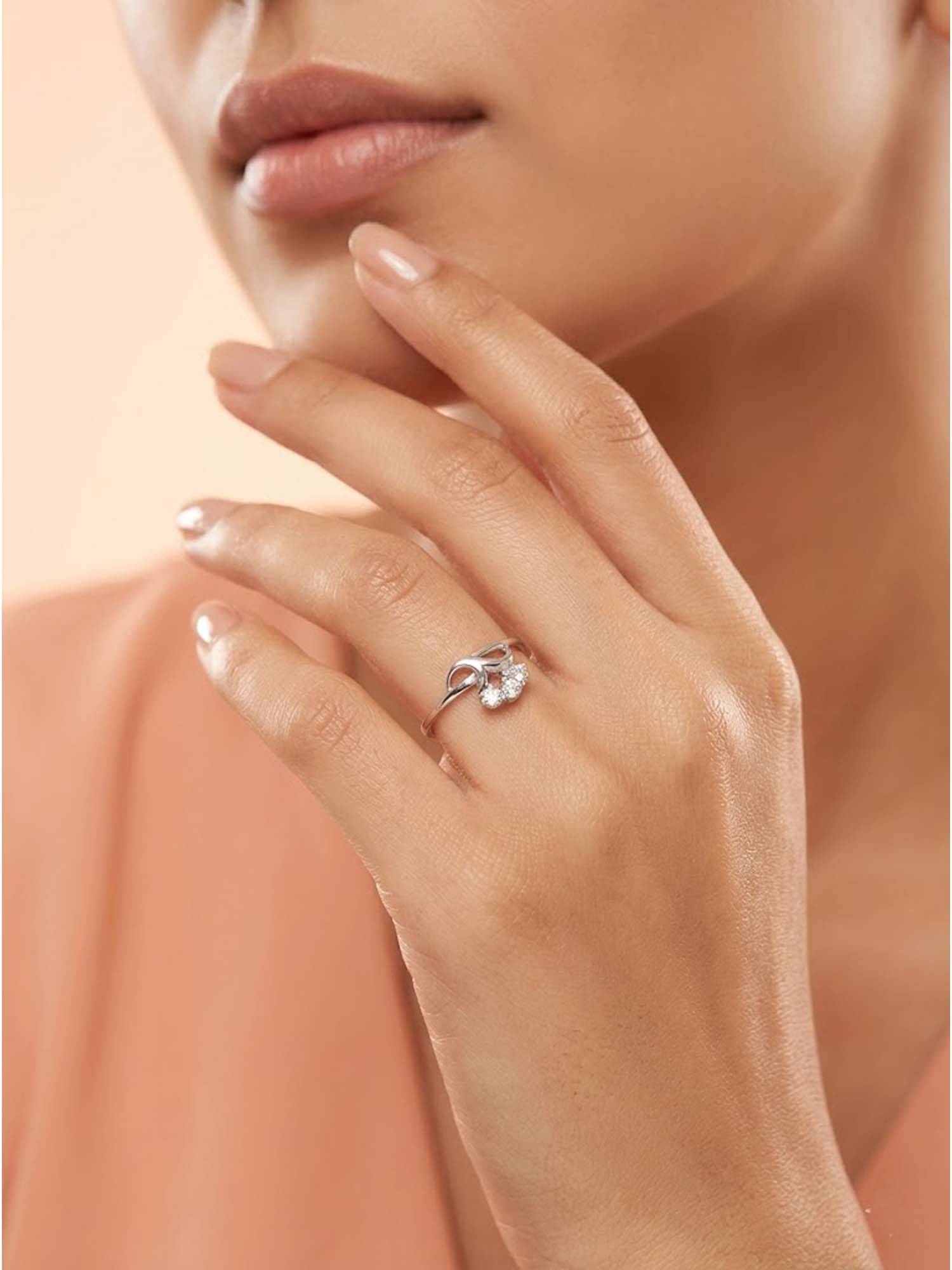 925 SILLER 925 Pure Silver Solitaire Rhodium Plated Zircon Ring (7)