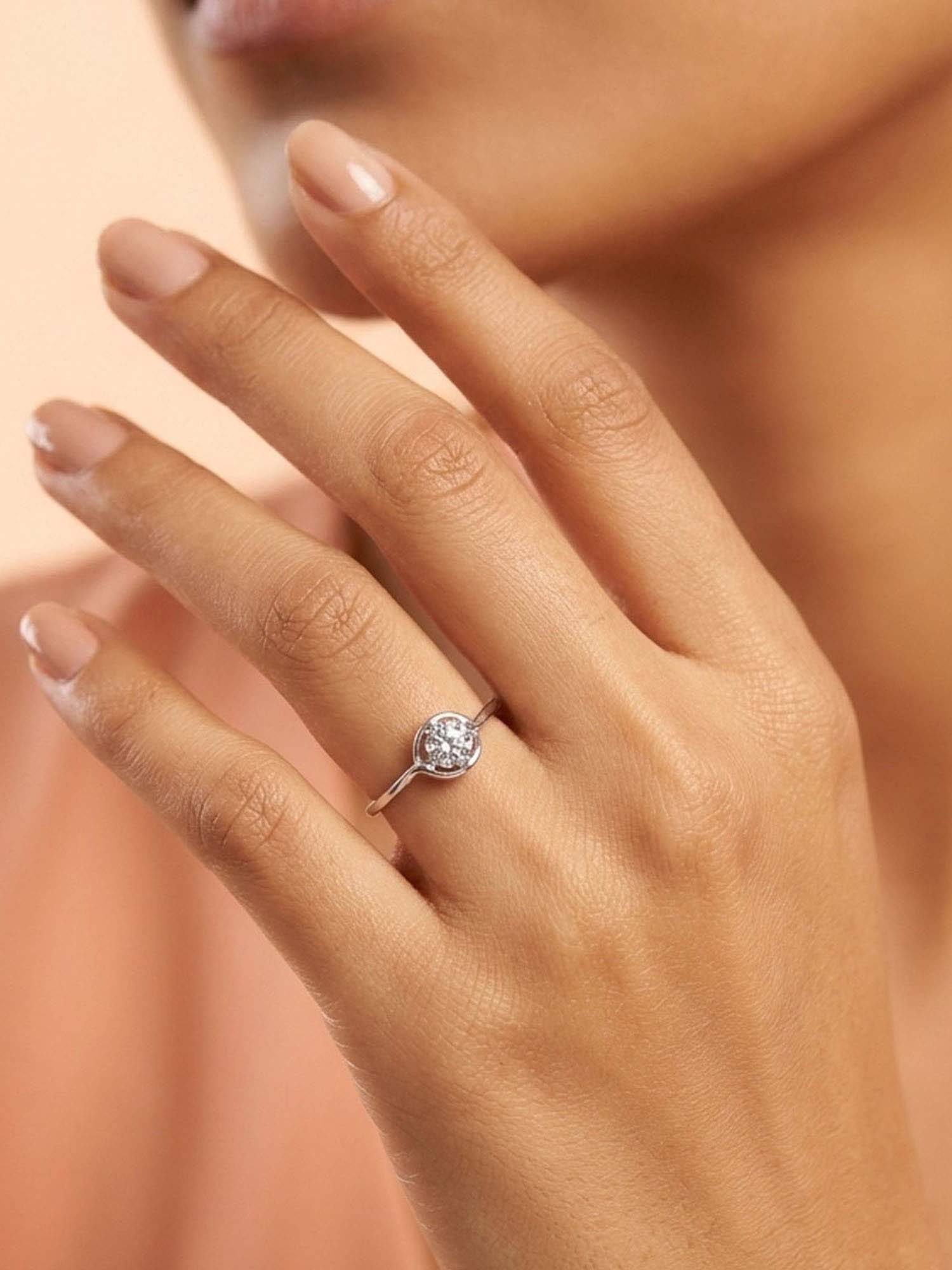 925 SILLER 925 Pure Silver Solitaire Rhodium Plated Zircon Ring (7)