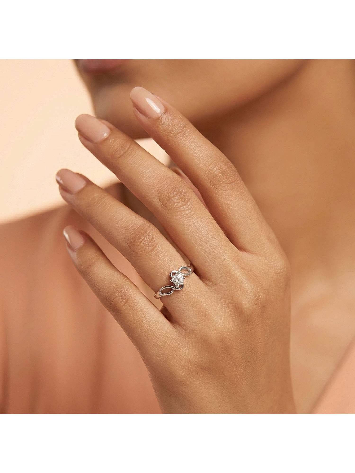 925 SILLER 925 Pure Silver Solitaire Rhodium Plated Zircon Ring (7)