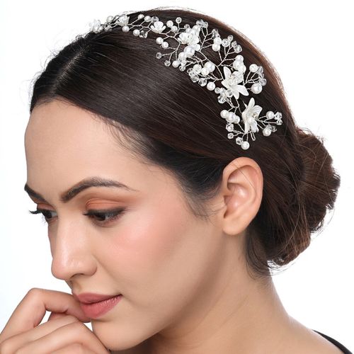 Yellow Chimes Silver-Toned Floral Bridal Hair Vine Tiaras Wedding Hair  Accessories