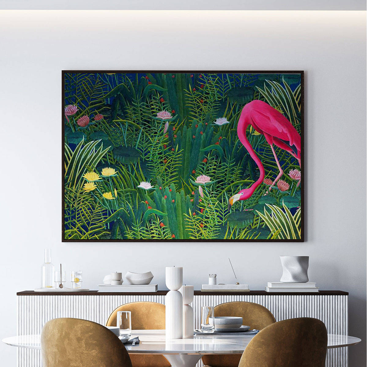 ARTCREST Flamingo Flower Large Painting Black Box Framed Wall Art