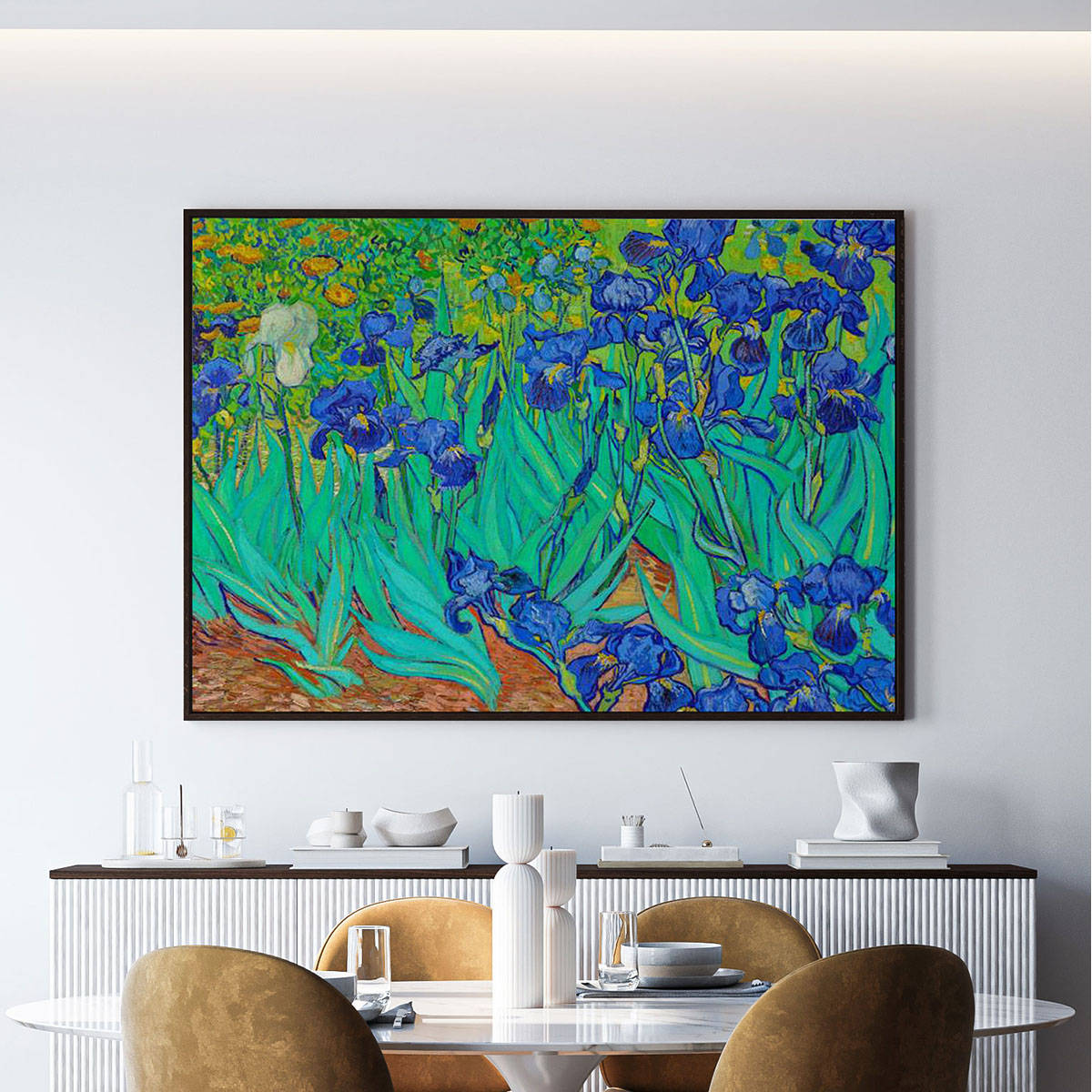 ARTCREST Irises Large Painting Black Box Framed Wall Art