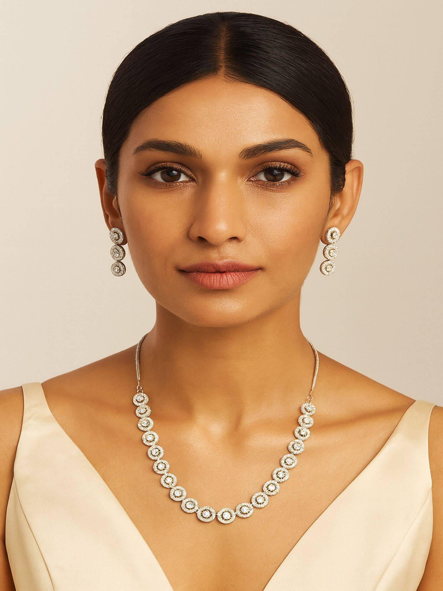 Jewelz White Brass Silver Plated Necklace with Pair Of Earring