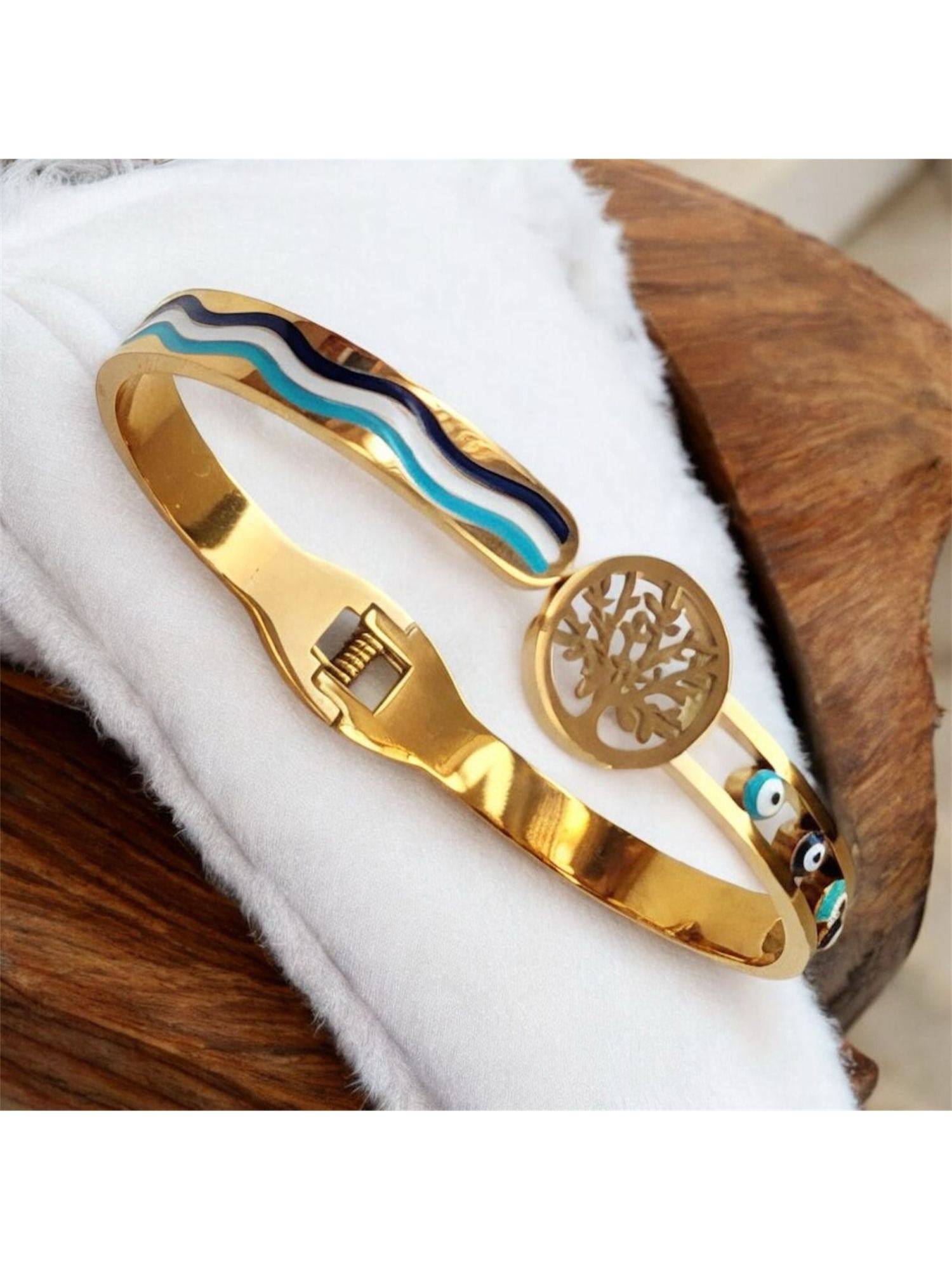 Dkane Designs Blue Stainless Steel Gold Plated Cuff