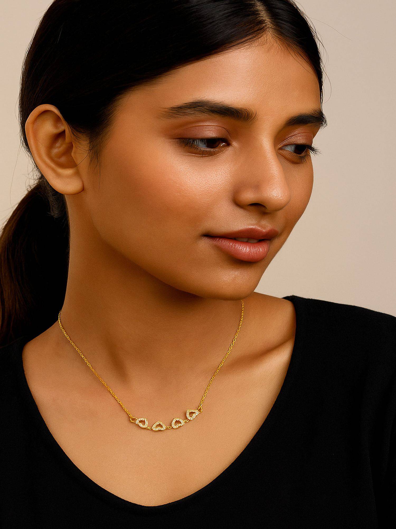 Jewelz White Alloy Gold Plated Pair Of Necklace