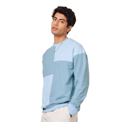 Buy The Souled Store Solid Pastel Blue Colour Block Cotton Men