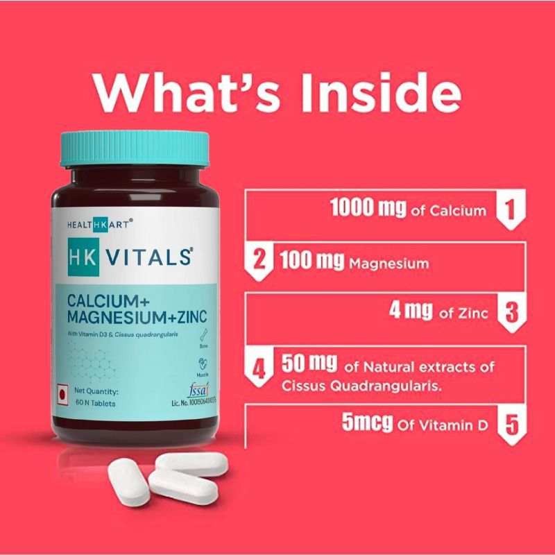 HealthKart Hk Vitals Calcium, Magnesium, And Zinc Tablets With Vitamin