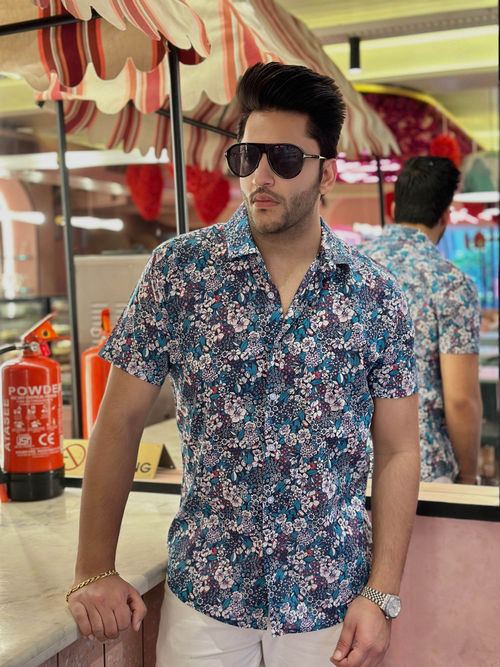 GRITSTONES Men Blue Half Sleeve Floral Print Shirt