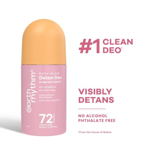 Earth Rhythm 5% AHA Detan Underarm Roll On Reduces Pigmentation Citrus Fresh No Aluminium - Detan Deo