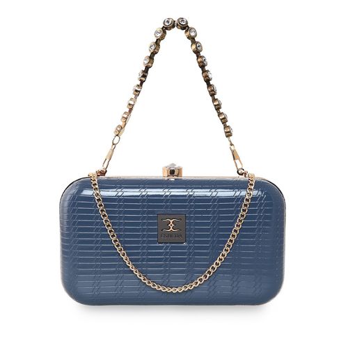 ESBEDA Blue Color Emboss Brick Pattern Clutch For Women