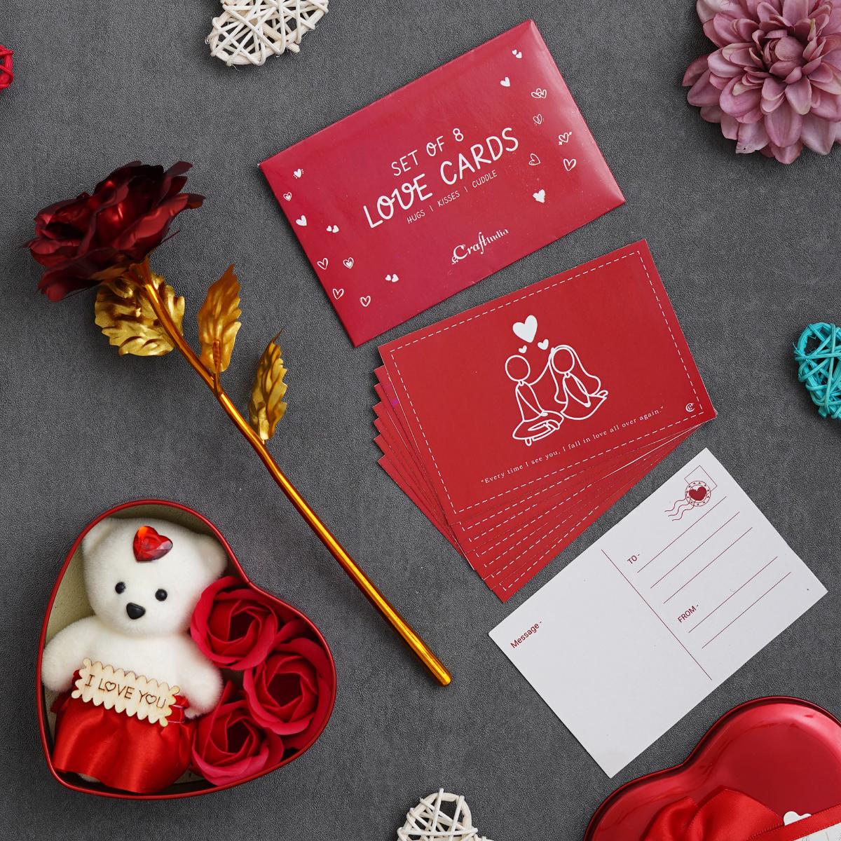 Buy eCraftIndia Combo of Set of 8 Love Gift Cards, Golden Red Rose