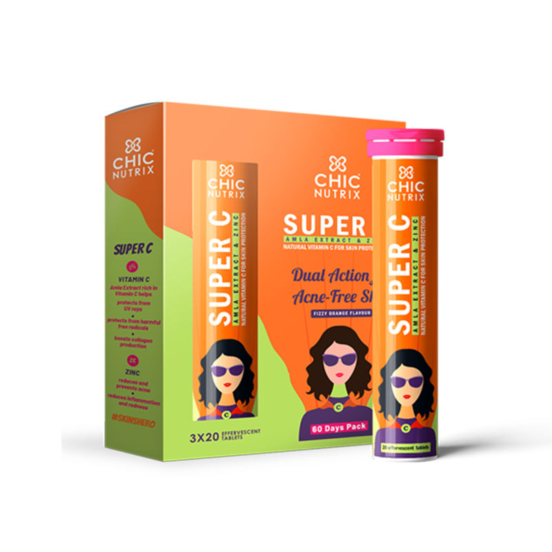 Chicnutrix Super C - Amla Extract & Zinc - Vitamin C for Skin Protection - Orange - Pack of 3