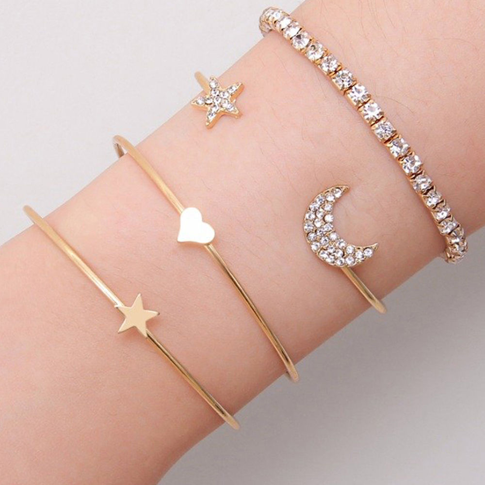Yellow Chimes Stylish Heart Moon Star Gold Toned 4 Pcs combo Kadaa Bracelet  Buy Yellow Chimes Stylish Heart Moon Star Gold Toned 4 Pcs combo Kadaa  Bracelet Online at Best Price in