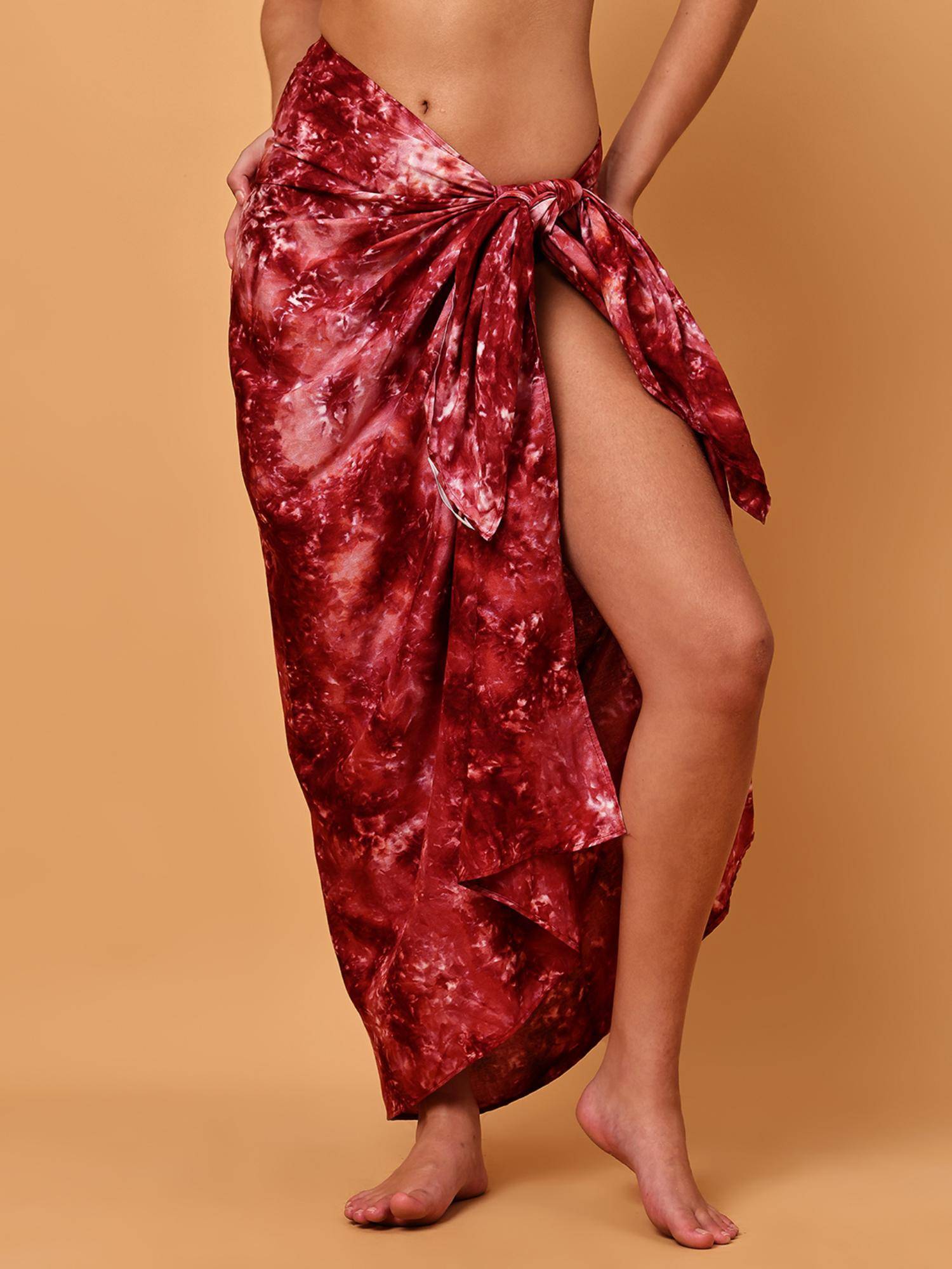 Blissence Maroon Tie And Dye Printed Long Sarong