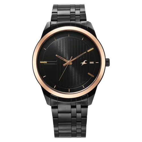 Fastrack Stunners Quartz Analog Black Dial Metal Strap Watch for Guys (M)