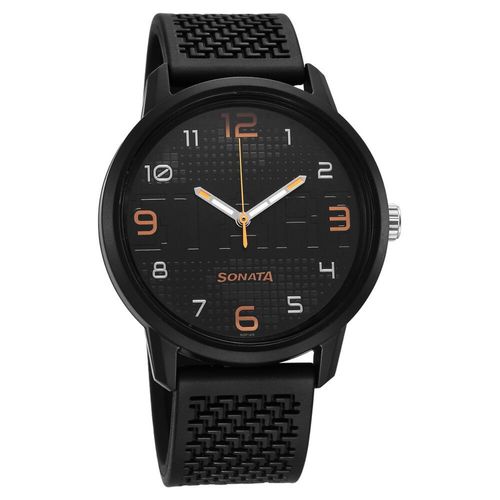 Sonata Volt Quartz Analog Black Dial Polyurethane Strap Watch for Men (M)