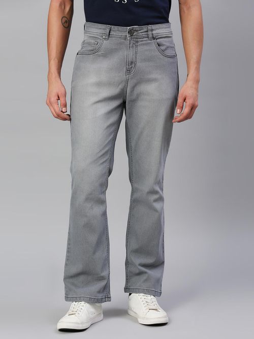 High Star Men Grey Bootcut Light Fade Stretchable Cotton Jeans