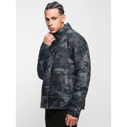 Bewakoof Men's Grey Camo Printed Oversized Puffer Jacket