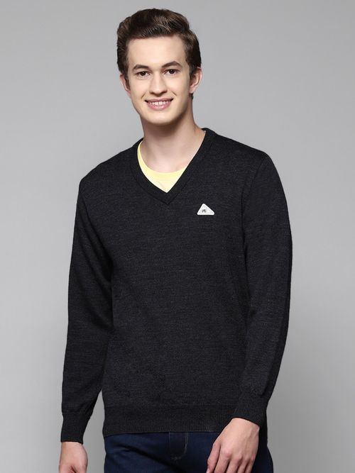 Buy Monte Carlo Black Mix Solid V Neck Pullover Sweater Online