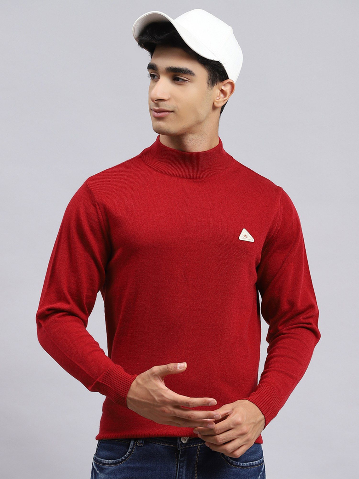 Buy Monte Carlo Red Solid Turtle Neck Sweater Online