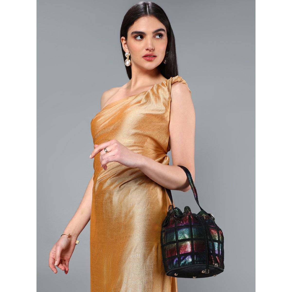 Sassora Genuine Leather Women Bucket Bag with Detachable Strap (S)