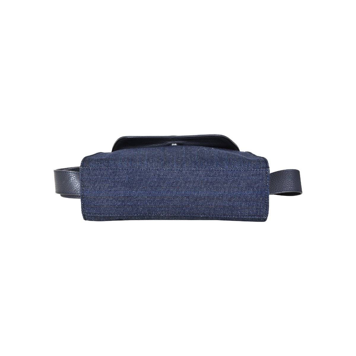 Sassora Leather and Denim Material Unisex Navy Blue Belt Bag (M)
