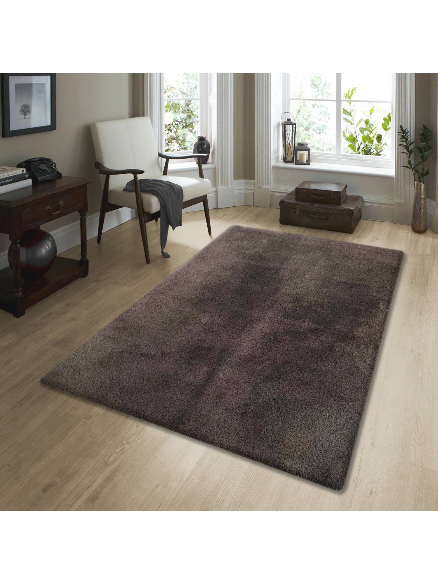 OBSESSIONS Solid Rabit Fur Carpet Dark Mouse