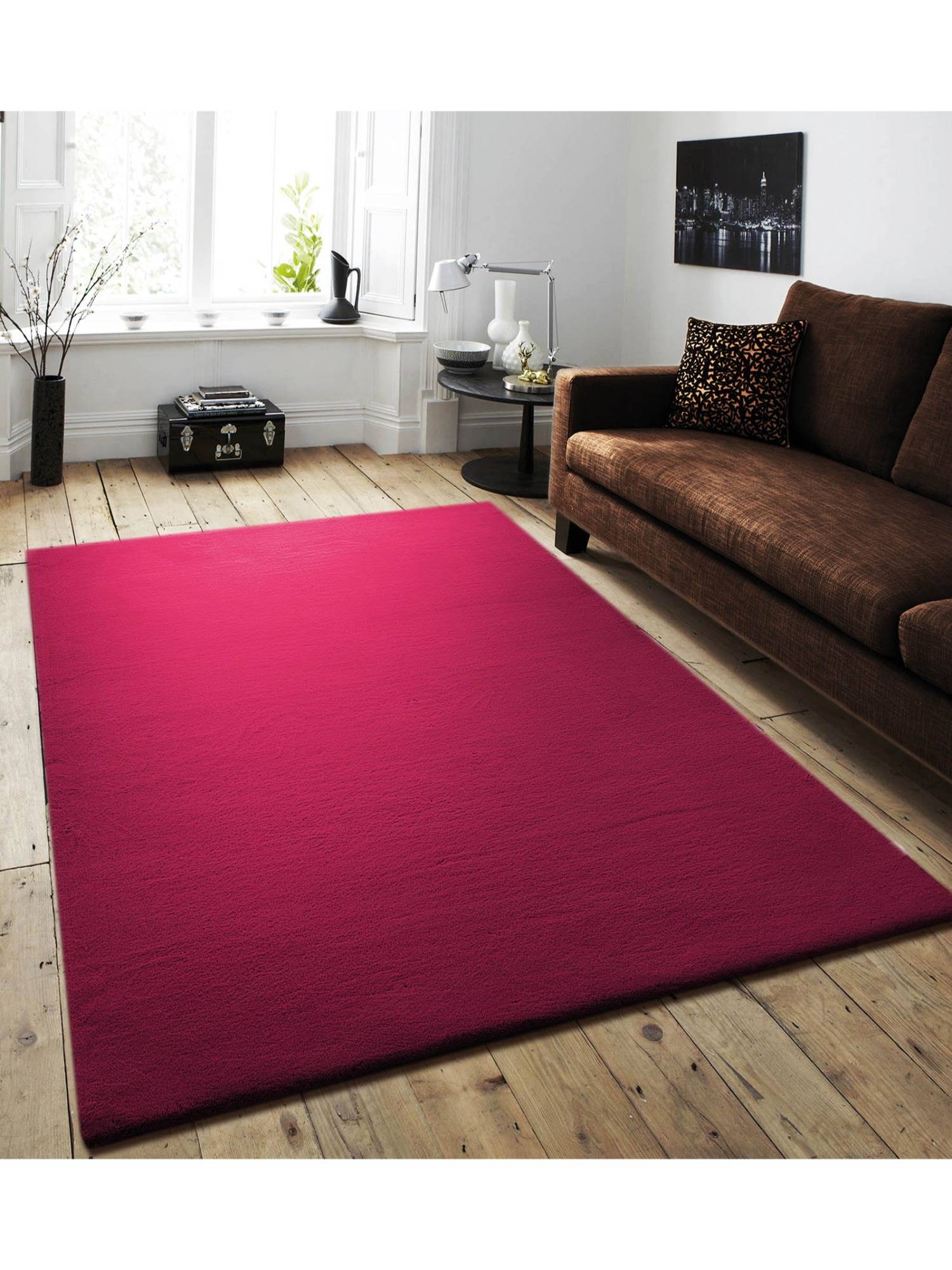 OBSESSIONS Solid Rabit Fur Carpet Wine