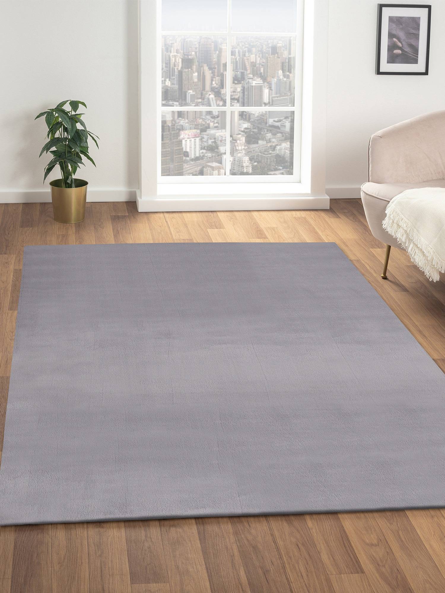 OBSESSIONS Solid Rabit Fur Machine Made Carpet D Grey