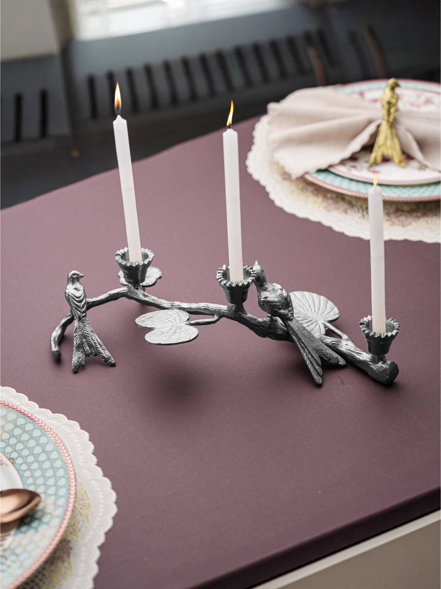 Trovea's Bloom Stem Silver Aluminium Decorative Silver Candle Stand