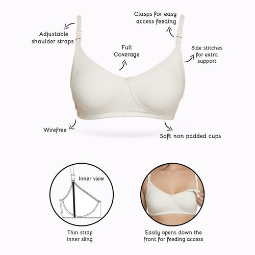 Buy Inner Sense Organic Antimicrobial Soft Feeding Bra - White Online