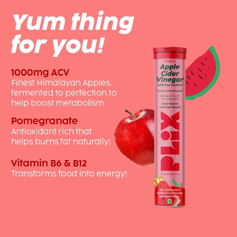 Buy Plix ACV Apple Cider Vinegar Effervescent Tablets For Weight Loss & Reduce Bloating