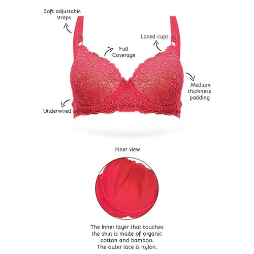 Buy InnerSense Organic Cotton Anti Microbial Laced Cushioned Padded  Underwired Bra (Pack Of 3) - Assorted at Rs.1968 online
