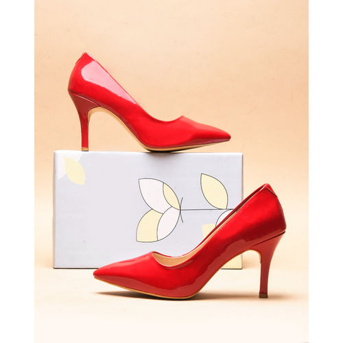 The White Pole Women Red Casual Pencil Stiletto Pump Heels (EURO 35)