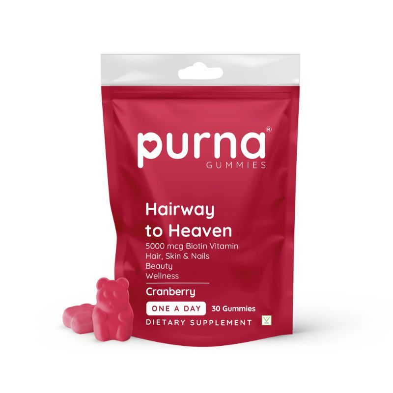 Purna Gummies Biotin Cranberry Flavour Gummies with Vitamin B 12 for Stronger Hair and Nails, 30 Day Pack