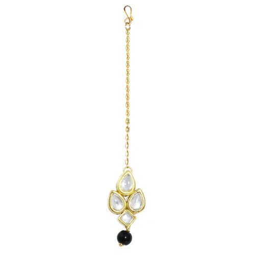 Karatcart Black Kundan Choker Necklace Set - Includes Necklace, Earrings & Maangtikka
