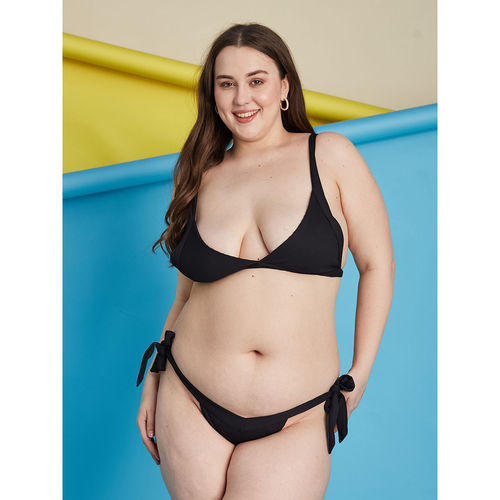 Secrets By ZeroKaata Black Plus Size Ribbed Beachwear Swim Bikini (Set of  2) (L)