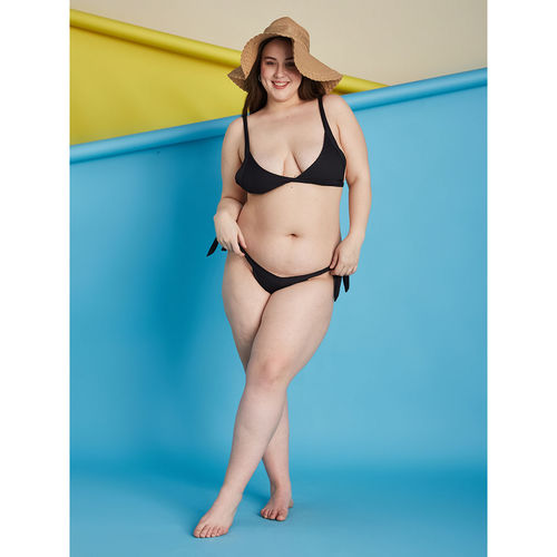 Buy Secrets By ZeroKaata Black Plus Size Ribbed Beachwear Swim