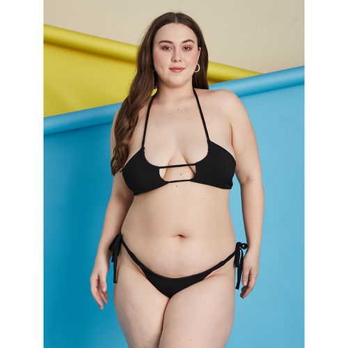 Buy Secrets By ZeroKaata Black Plus Size Ribbed Halter Beachwear