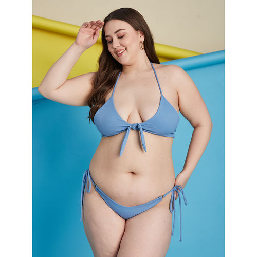 Buy Secrets By ZeroKaata Blue Plus Size Ribbed Halter Beachwear